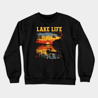 Lake Life Fisher American Flag Bass Fishing Boat Crewneck Sweatshirt